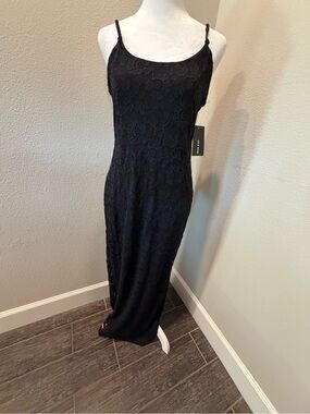 Black Lace Maxi Dress with Spaghetti Straps
